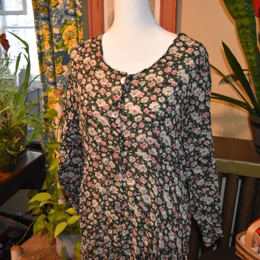 Vintage 90s Basement U.S.A. Cottagecore Floral Maxi Dress Size Small-Large